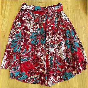 Neesha Red Floral Print‎ Skirt Small Medium Bohemian Paisley Festival